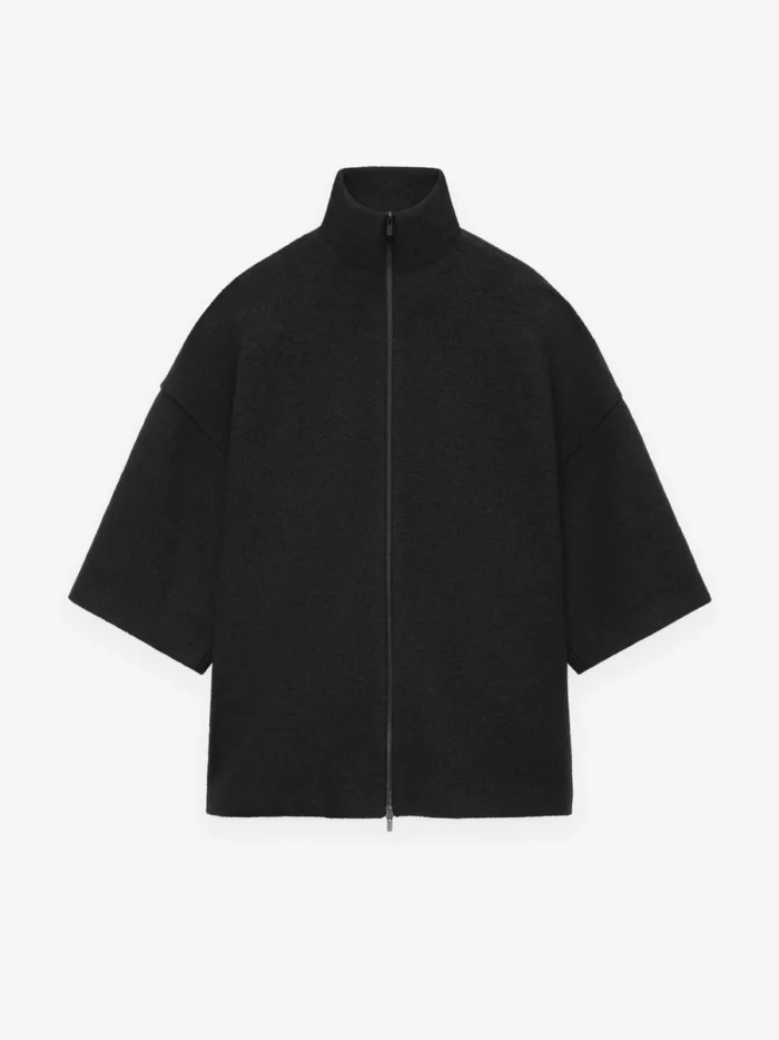 Boiled Wool Short Sleeve Black Jacket