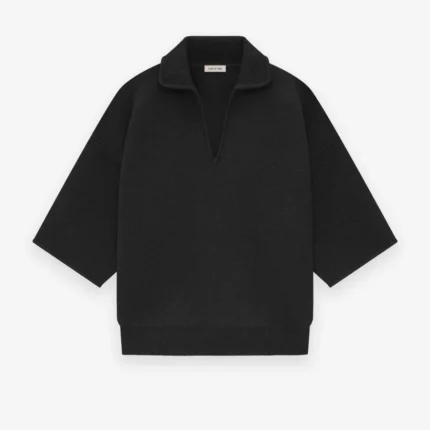 Merino Short Sleeve Polo Black Sweater