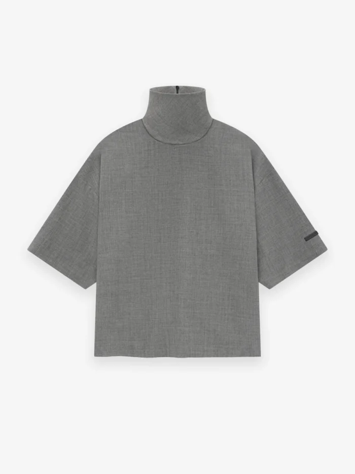 Wool Canvas High Neck Short Sleeve Grey Shirt