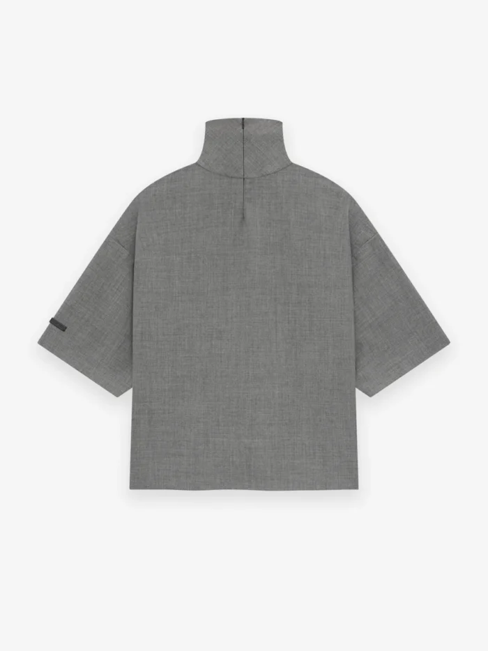 Wool Canvas High Neck Short Sleeve Grey Shirt