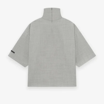 Wool Canvas High Neck Short Sleeve Shirt