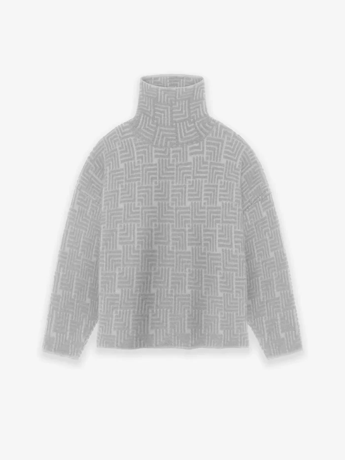 Wool Jacquard High Neck Beige Sweater